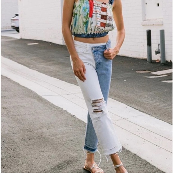 Vervet High Rise Button Fly Distressed Denim Ankle Jeans Relaxed Loose F… - Picture 1 of 13